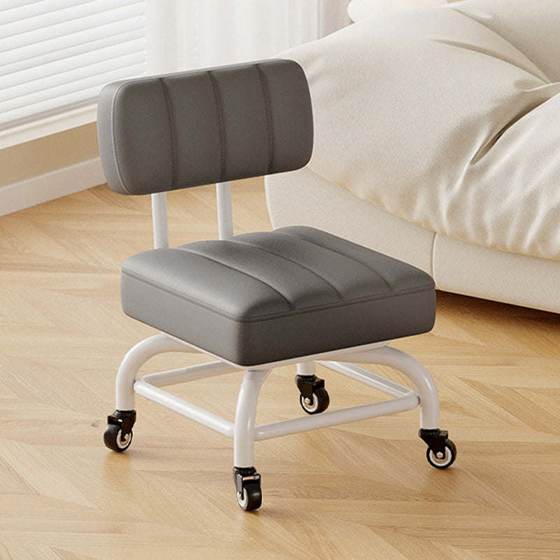 Modern Minimalist PU Leather & Metal Square Low Stool Rotatable & Mobile Seating For Bedroom & Living Room