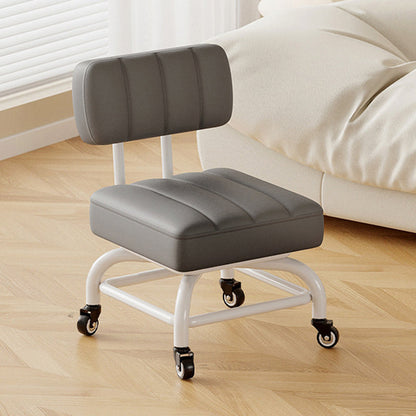 Modern Minimalist PU Leather & Metal Square Low Stool Rotatable & Mobile Seating For Bedroom & Living Room