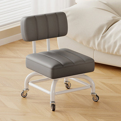 Modern Minimalist PU Leather & Metal Square Low Stool Rotatable & Mobile Seating For Bedroom & Living Room