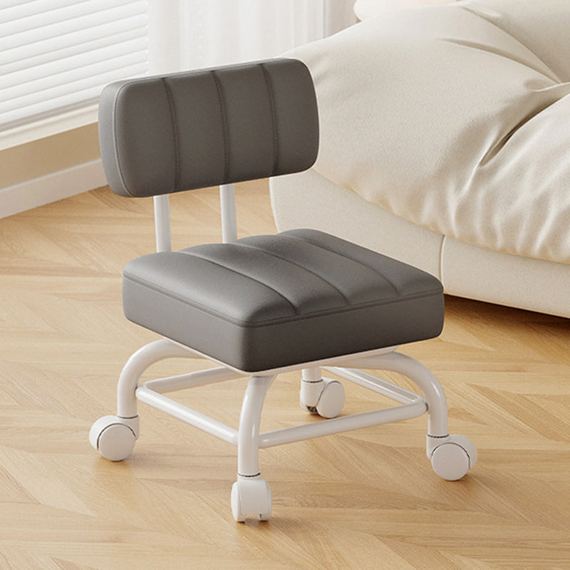 Modern Minimalist PU Leather & Metal Square Low Stool Rotatable & Mobile Seating For Bedroom & Living Room