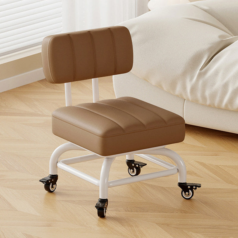 Modern Minimalist PU Leather & Metal Square Low Stool Rotatable & Mobile Seating For Bedroom & Living Room