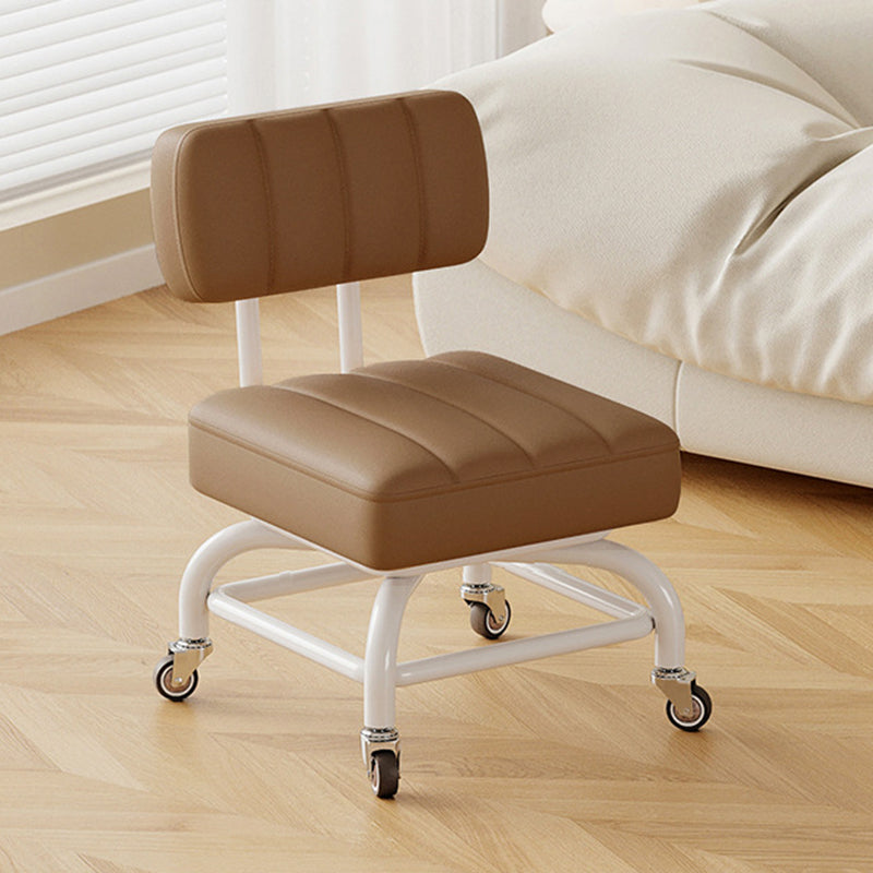 Modern Minimalist PU Leather & Metal Square Low Stool Rotatable & Mobile Seating For Bedroom & Living Room