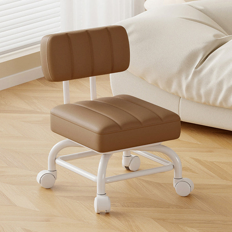 Modern Minimalist PU Leather & Metal Square Low Stool Rotatable & Mobile Seating For Bedroom & Living Room