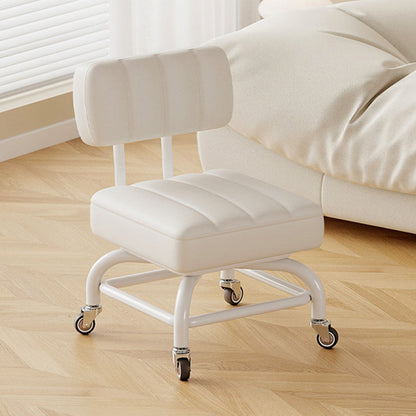 Modern Minimalist PU Leather & Metal Square Low Stool Rotatable & Mobile Seating For Bedroom & Living Room