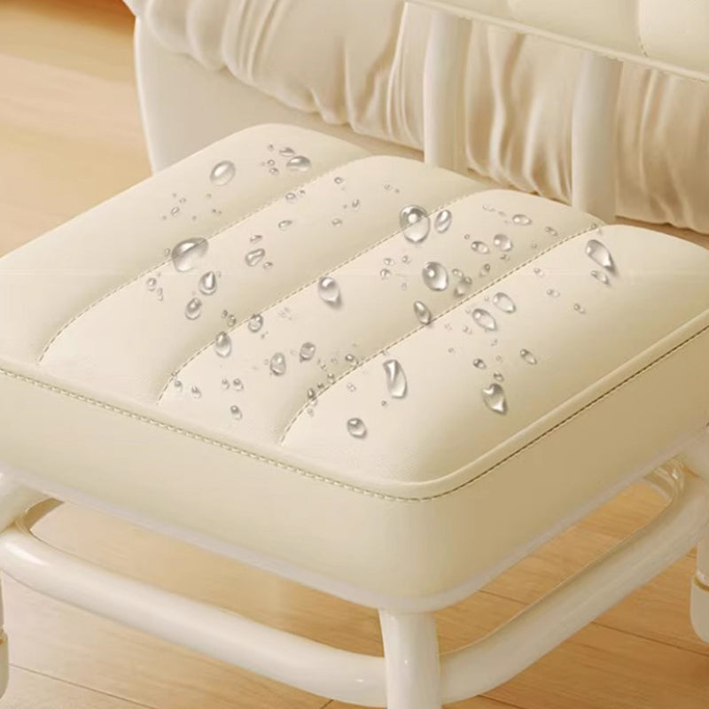 Modern Minimalist PU Leather & Metal Square Low Stool Rotatable & Mobile Seating For Bedroom & Living Room