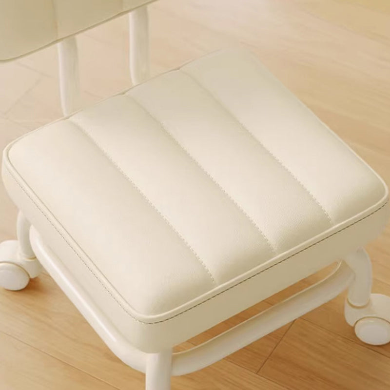 Modern Minimalist PU Leather & Metal Square Low Stool Rotatable & Mobile Seating For Bedroom & Living Room