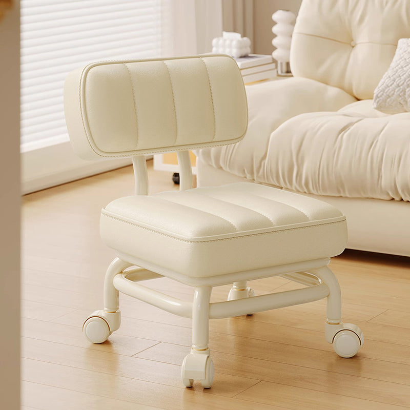 Modern Minimalist PU Leather & Metal Square Low Stool Rotatable & Mobile Seating For Bedroom & Living Room