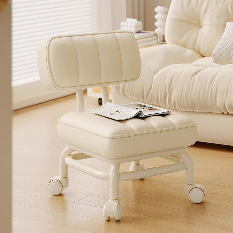 Modern Minimalist PU Leather & Metal Square Low Stool Rotatable & Mobile Seating For Bedroom & Living Room