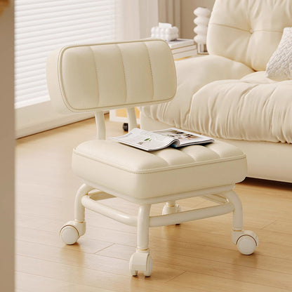 Modern Minimalist PU Leather & Metal Square Low Stool Rotatable & Mobile Seating For Bedroom & Living Room