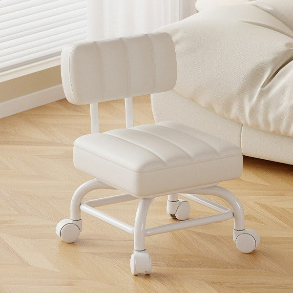 Modern Minimalist PU Leather & Metal Square Low Stool Rotatable & Mobile Seating For Bedroom & Living Room