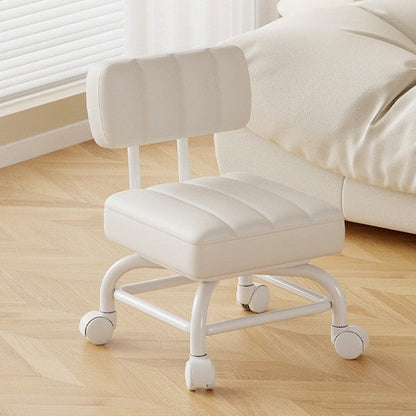 Modern Minimalist PU Leather & Metal Square Low Stool Rotatable & Mobile Seating For Bedroom & Living Room