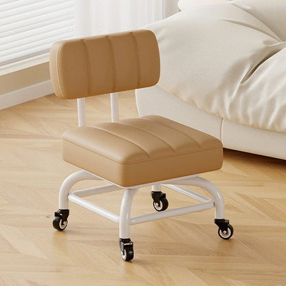 Modern Minimalist PU Leather & Metal Square Low Stool Rotatable & Mobile Seating For Bedroom & Living Room