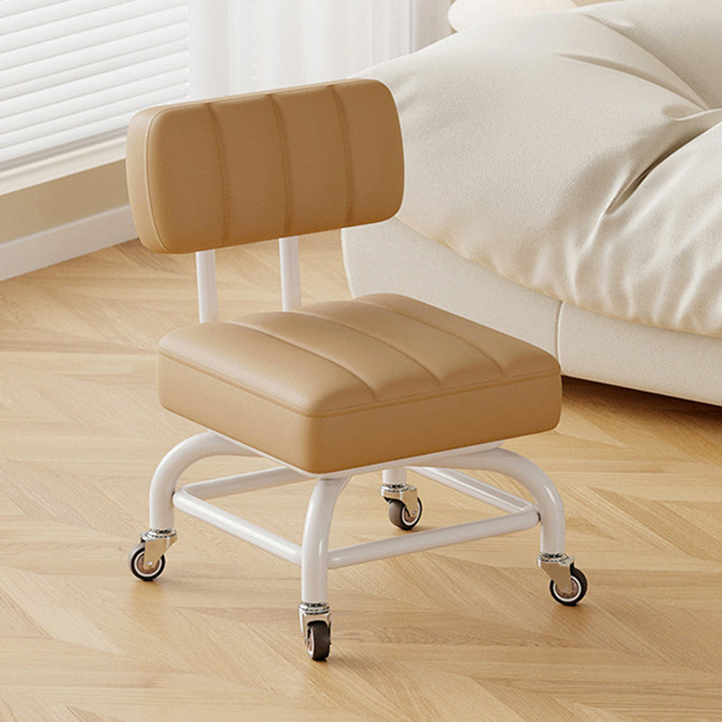 Modern Minimalist PU Leather & Metal Square Low Stool Rotatable & Mobile Seating For Bedroom & Living Room