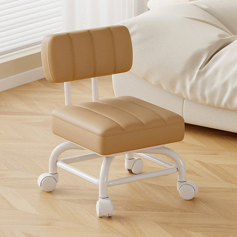 Modern Minimalist PU Leather & Metal Square Low Stool Rotatable & Mobile Seating For Bedroom & Living Room