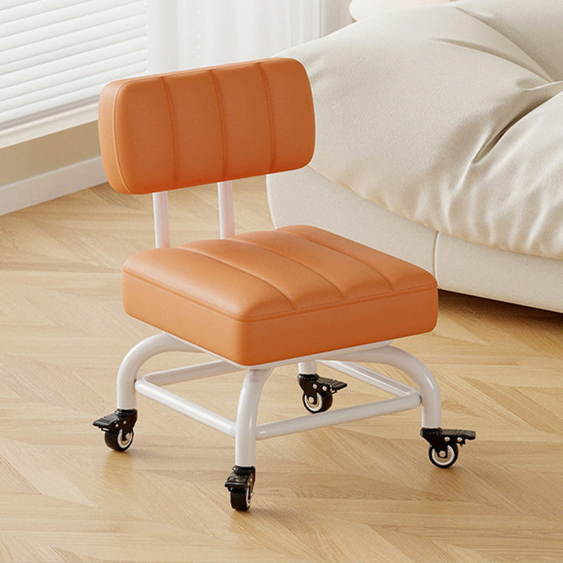 Modern Minimalist PU Leather & Metal Square Low Stool Rotatable & Mobile Seating For Bedroom & Living Room