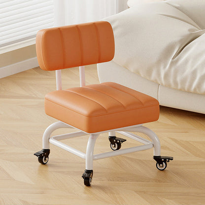 Modern Minimalist PU Leather & Metal Square Low Stool Rotatable & Mobile Seating For Bedroom & Living Room