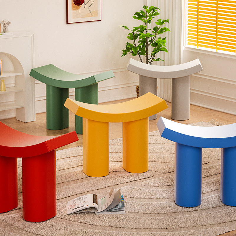 Contemporary Nordic Plastic Curved Cylinder Low Stool For Entryway, Bedroom, Living Room