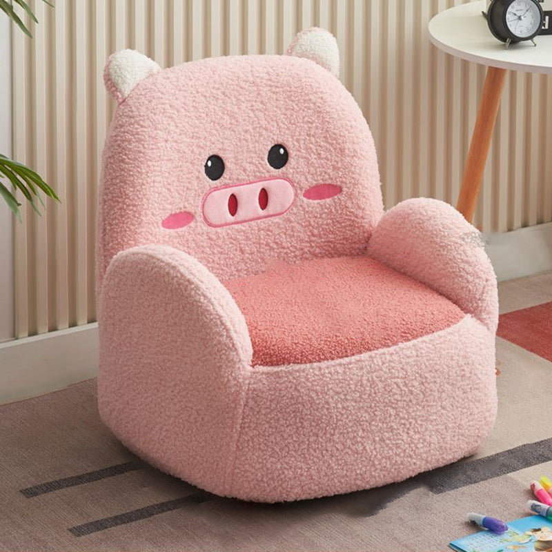 Contemporary Creative Lambswool & Wood Square Sofa Chair For Kids Living Room & Bedroom