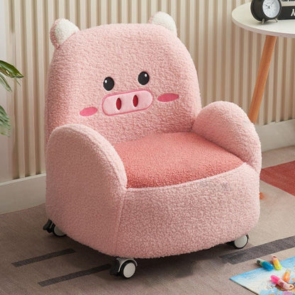 Contemporary Creative Lambswool & Wood Square Sofa Chair For Kids Living Room & Bedroom
