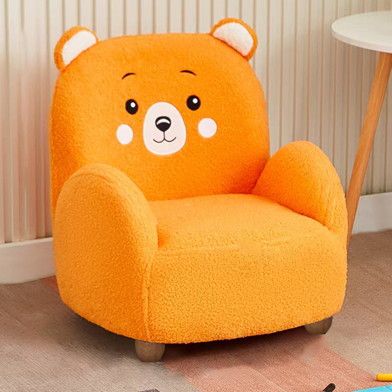 Contemporary Creative Lambswool & Wood Square Sofa Chair For Kids Living Room & Bedroom