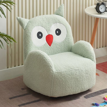 Contemporary Creative Lambswool & Wood Square Sofa Chair For Kids Living Room & Bedroom