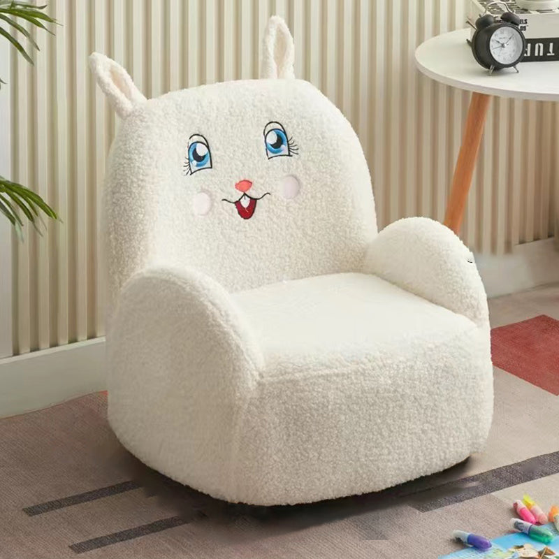 Contemporary Creative Lambswool & Wood Square Sofa Chair For Kids Living Room & Bedroom
