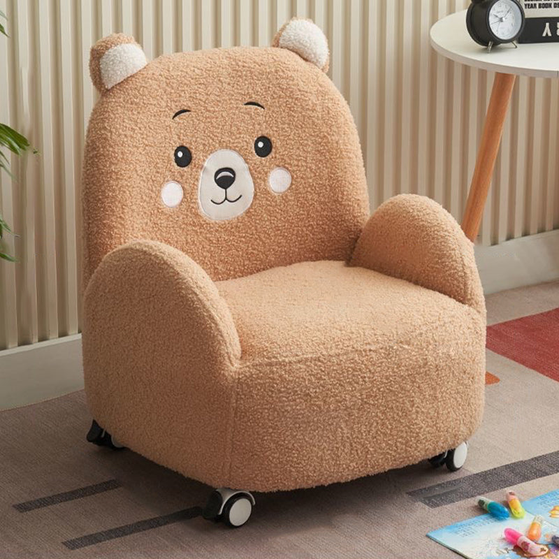 Contemporary Creative Lambswool & Wood Square Sofa Chair For Kids Living Room & Bedroom