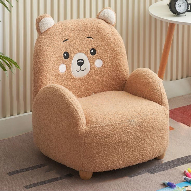 Contemporary Creative Lambswool & Wood Square Sofa Chair For Kids Living Room & Bedroom