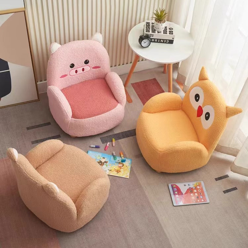 Contemporary Creative Lambswool & Wood Square Sofa Chair For Kids Living Room & Bedroom