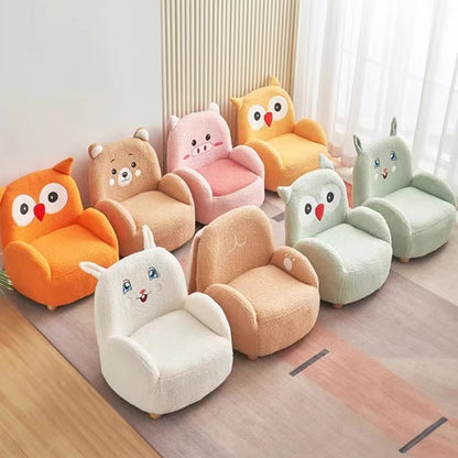 Contemporary Creative Lambswool & Wood Square Sofa Chair For Kids Living Room & Bedroom