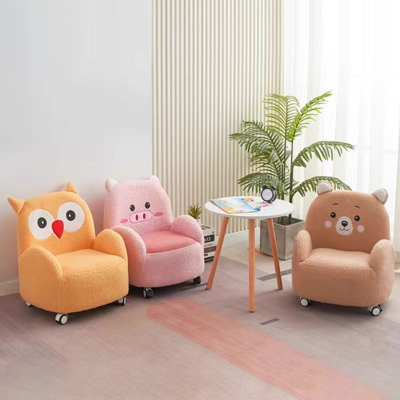 Contemporary Creative Lambswool & Wood Square Sofa Chair For Kids Living Room & Bedroom