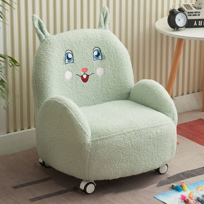 Contemporary Creative Lambswool & Wood Square Sofa Chair For Kids Living Room & Bedroom