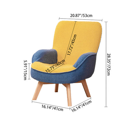 Modern Minimalist Teddy Velvet & Wood Curved Sofa Chair With Foldable Backrest For Kids Bedroom & Living Room