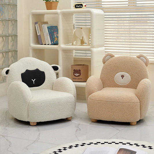 Contemporary Creative Lambswool & Wood Animal-Shaped Sofa Chair For Kids Bedroom & Living Room