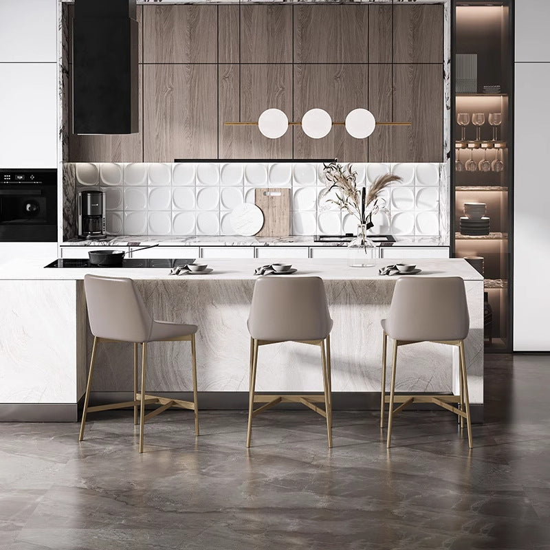 Modern Minimalist PU Leather & Carbon Steel Curved Bar Stool For Dining Room & Living Room