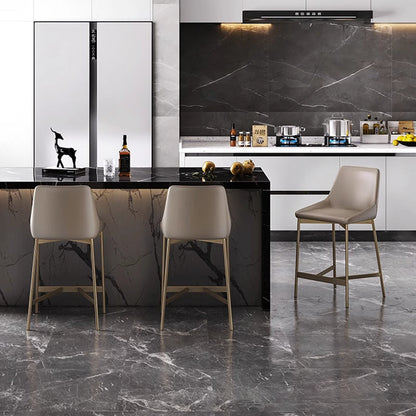 Modern Minimalist PU Leather & Carbon Steel Curved Bar Stool For Dining Room & Living Room