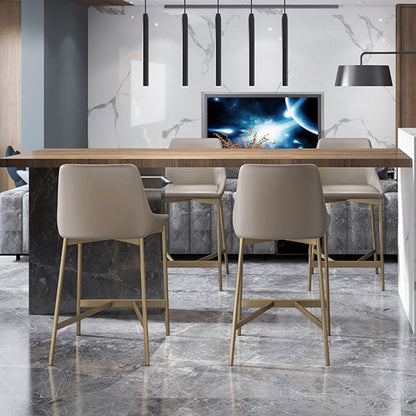 Modern Minimalist PU Leather & Carbon Steel Curved Bar Stool For Dining Room & Living Room