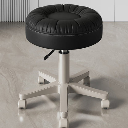 Modern Minimalist Faux Leather & Nylon Round Vanity Stool With Adjustable Height And Swivel For Bedroom & Living Room