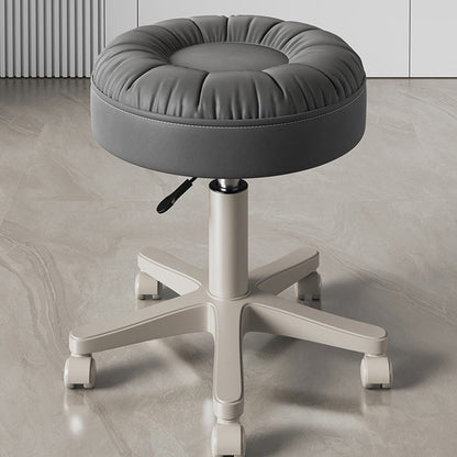 Modern Minimalist Faux Leather & Nylon Round Vanity Stool With Adjustable Height And Swivel For Bedroom & Living Room