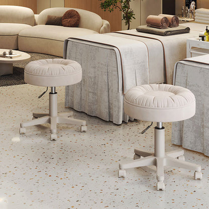 Modern Minimalist Faux Leather & Nylon Round Vanity Stool With Adjustable Height And Swivel For Bedroom & Living Room