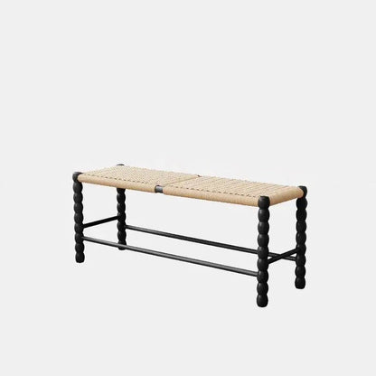 Traditional Vintage Rope Wood Rectangular Low Stool For Bedroom And Living Room