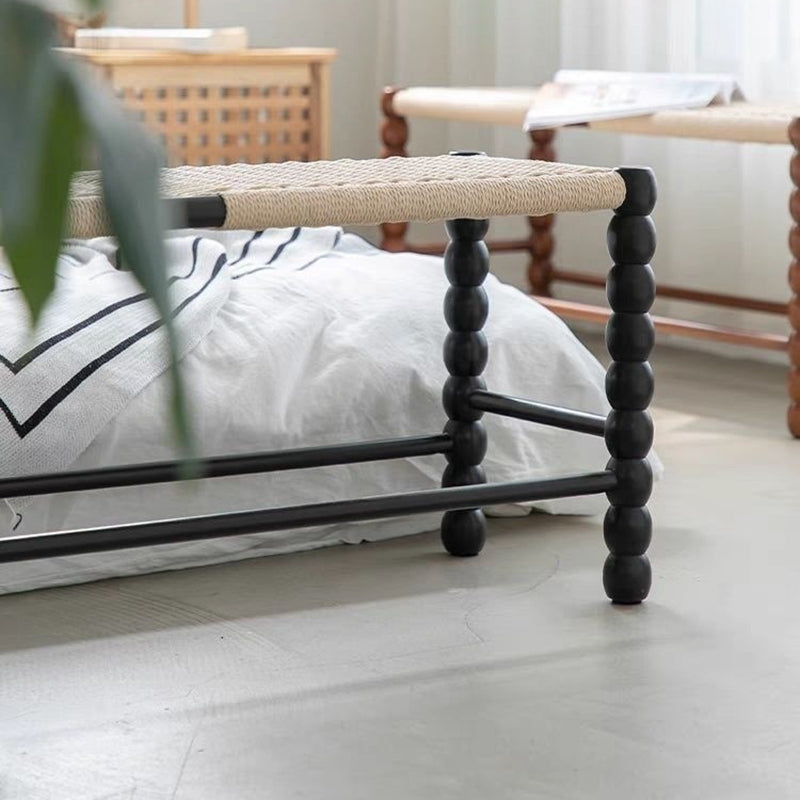 Traditional Vintage Rope Wood Rectangular Low Stool For Bedroom And Living Room