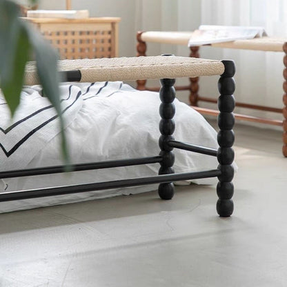 Traditional Vintage Rope Wood Rectangular Low Stool For Bedroom And Living Room