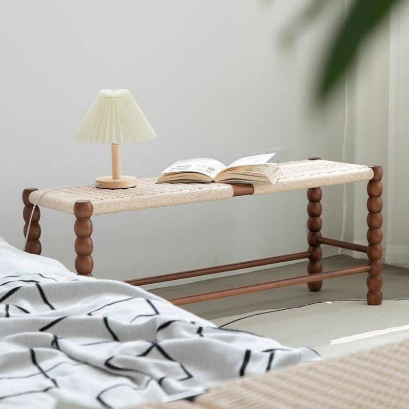 Traditional Vintage Rope Wood Rectangular Low Stool For Bedroom And Living Room