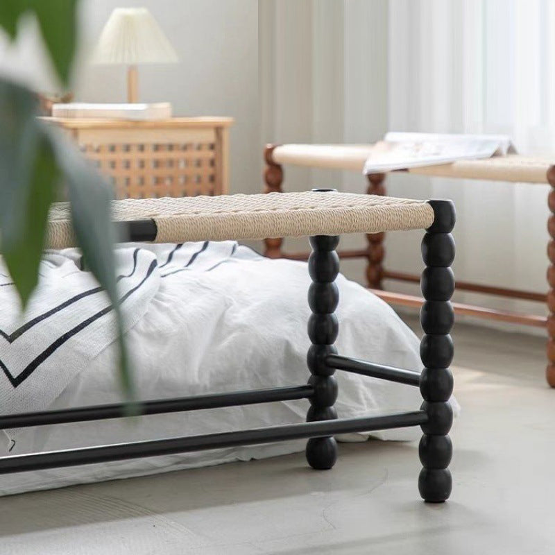 Traditional Vintage Rope Wood Rectangular Low Stool For Bedroom And Living Room