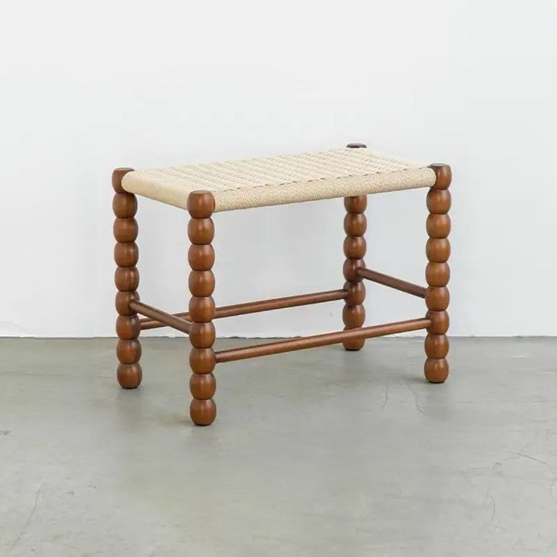 Traditional Vintage Rope Wood Rectangular Low Stool For Bedroom And Living Room