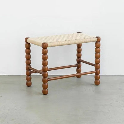 Traditional Vintage Rope Wood Rectangular Low Stool For Bedroom And Living Room