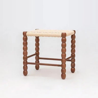 Traditional Vintage Rope Wood Rectangular Low Stool For Bedroom And Living Room