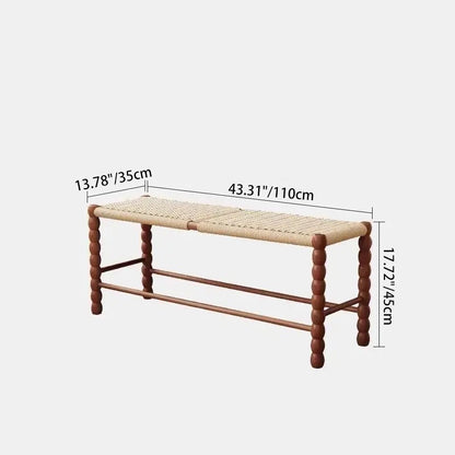 Traditional Vintage Rope Wood Rectangular Low Stool For Bedroom And Living Room