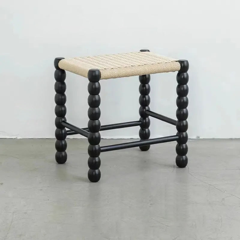 Traditional Vintage Rope Wood Rectangular Low Stool For Bedroom And Living Room
